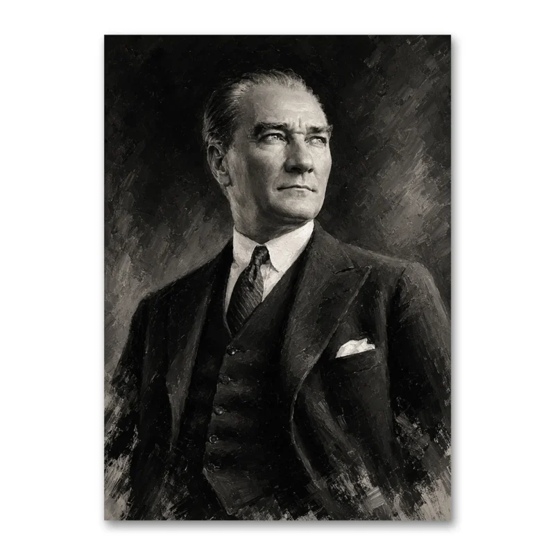 Asil Duruş Monokrom Yağlı Boya Atatürk Kanvas Tablo