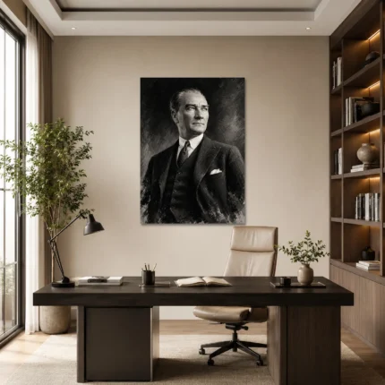 Asil Duruş Monokrom Yağlı Boya Atatürk Kanvas Tablo - ürün görseli 1