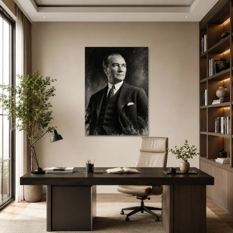 Asil Duruş Monokrom Yağlı Boya Atatürk Kanvas Tablo - ürün görseli 1