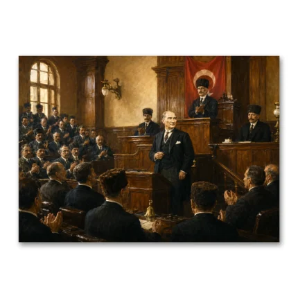Atatürk Meclis Kürsüsünde Kanvas Tablo