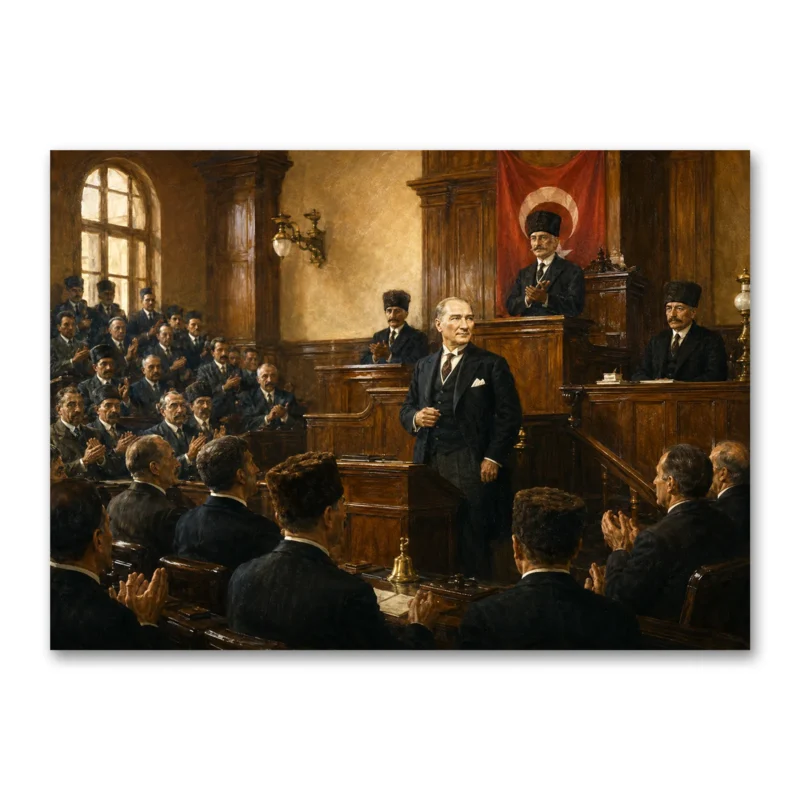 Atatürk Meclis Kürsüsünde Kanvas Tablo