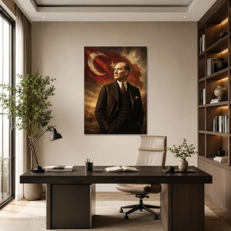 Atatürk ve Dalgalanan Türk Bayrağı Kanvas Tablo - ürün görseli 1
