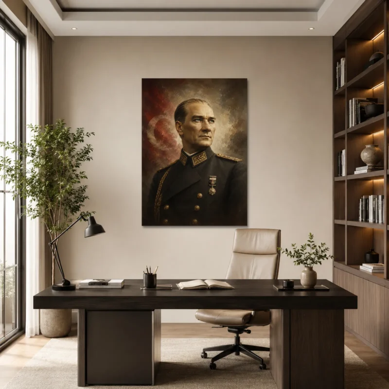 Atatürk ve Türk Bayrağı Yağlı Boya Kanvas Tablo - ürün görseli 1