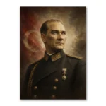 Atatürk ve Türk Bayrağı Yağlı Boya Kanvas Tablo