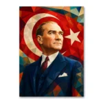 Geometrik Atatürk Portresi ve Türk Bayrağı Kanvas Tablo