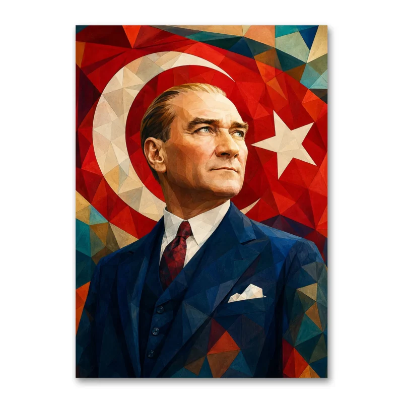 Geometrik Atatürk Portresi ve Türk Bayrağı Kanvas Tablo