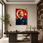 Geometrik Atatürk Portresi ve Türk Bayrağı Kanvas Tablo - ürün görseli 1