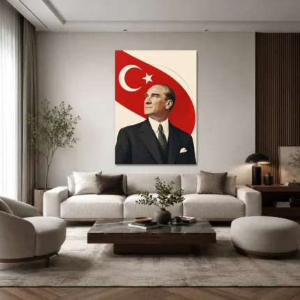 Minimalist Modern Atatürk ve Türk Bayrağı Kanvas Tablo - ürün görseli 1