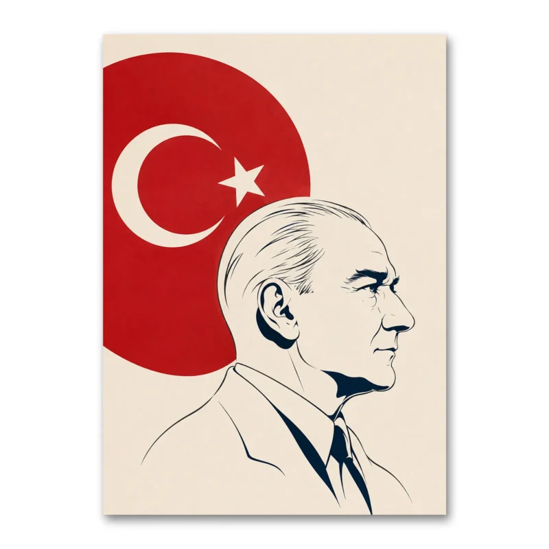 Çizgisel Atatürk Portresi ve Türk Bayrağı Minimalist Kanvas Tablo
