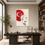 Çizgisel Atatürk Portresi ve Türk Bayrağı Minimalist Kanvas Tablo - ürün görseli 2