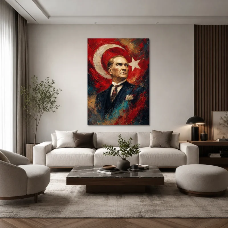 Ekspresif Atatürk Portresi ve Türk Bayrağı Kanvas Tablo - ürün görseli 1