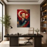 Ekspresif Atatürk Portresi ve Türk Bayrağı Kanvas Tablo - ürün görseli 2