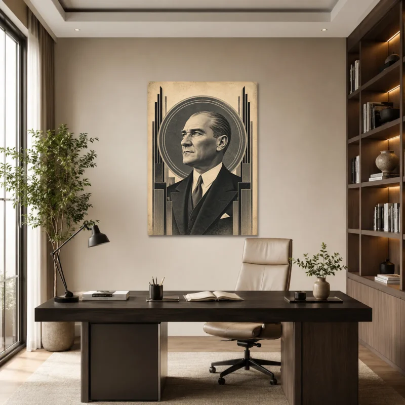 Cumhuriyetin Mimarı Art Deco Atatürk Kanvas Tablo - ürün görseli 1