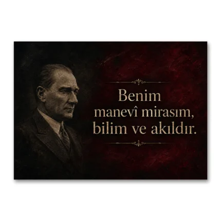 Benim Manevi Mirasım Bilim ve Akıldır Atatürk Sözü Kanvas Tablo