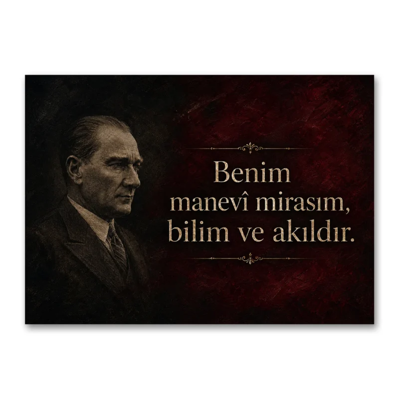 Benim Manevi Mirasım Bilim ve Akıldır Atatürk Sözü Kanvas Tablo