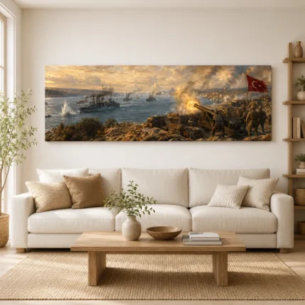 Çanakkale Boğazı Deniz Savaşı Panorama Kanvas Tablo - ürün görseli 1