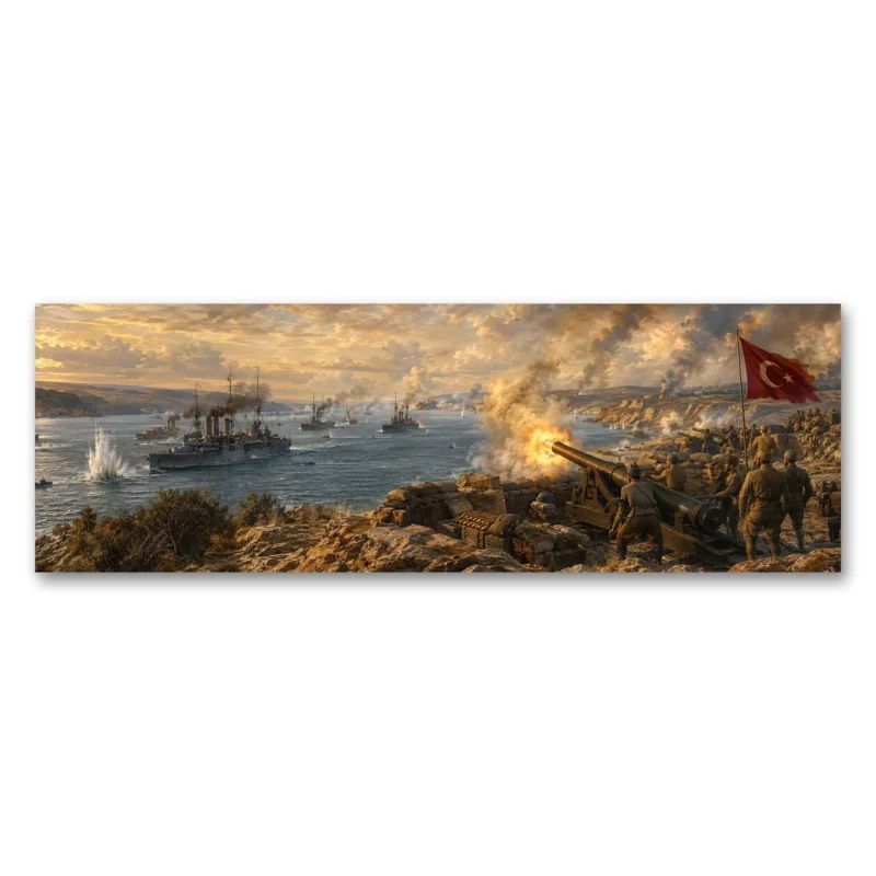 Çanakkale Boğazı Deniz Savaşı Panorama Kanvas Tablo