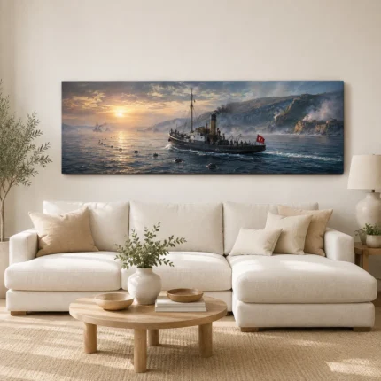 Çanakkale Boğazı Mayın Gemisi Panorama Kanvas Tablo - ürün görseli 1