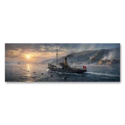 Çanakkale Boğazı Mayın Gemisi Panorama Kanvas Tablo