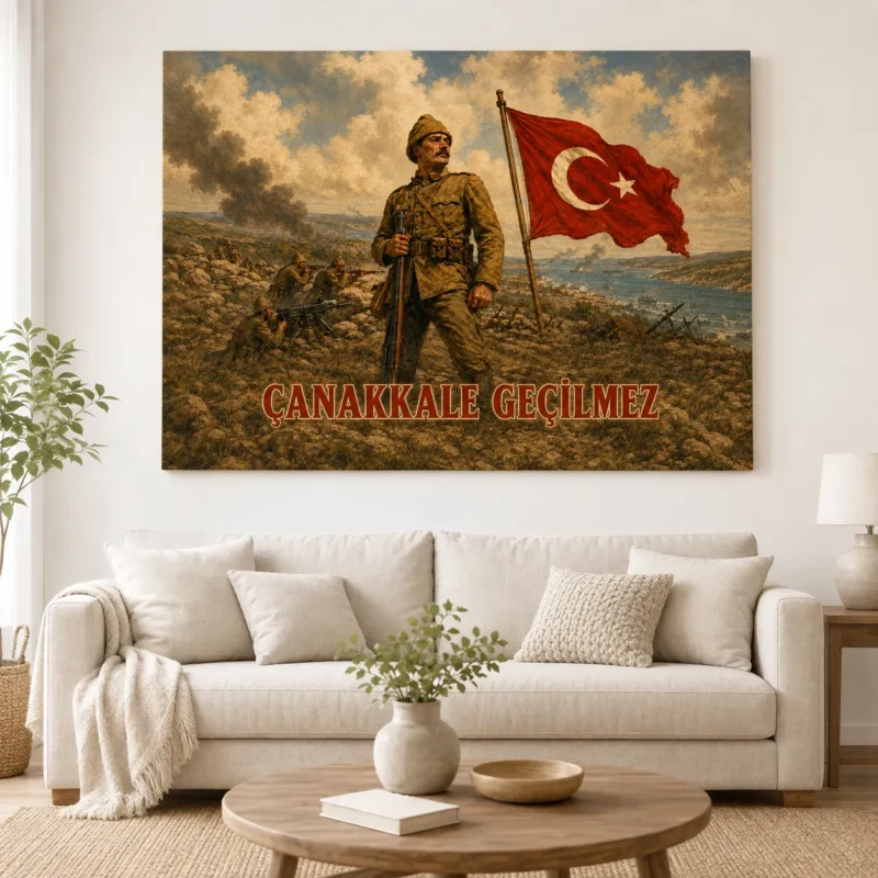 Çanakkale Geçilmez Bayraklı Mehmetçik Kanvas Tablo - ürün görseli 1