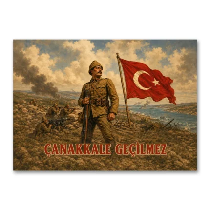 Çanakkale Geçilmez Bayraklı Mehmetçik Kanvas Tablo