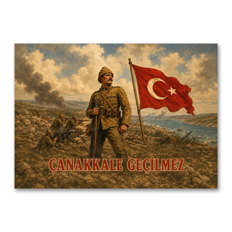 Çanakkale Geçilmez Bayraklı Mehmetçik Kanvas Tablo