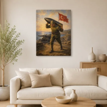 Çanakkale Seyit Onbaşı ve Türk Bayrağı Kanvas Tablo - ürün görseli 1