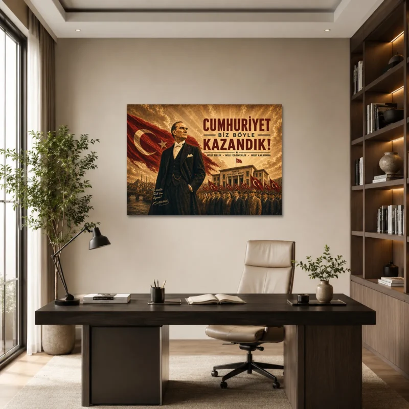 Cumhuriyet Biz Böyle Kazandık Vintage Atatürk Kanvas Tablo - ürün görseli 1