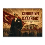 Cumhuriyet Biz Böyle Kazandık Vintage Atatürk Kanvas Tablo
