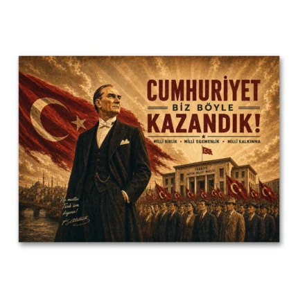 Cumhuriyet Biz Böyle Kazandık Vintage Atatürk Kanvas Tablo