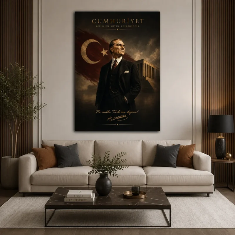 Cumhuriyet Bizim En Büyük Eserimizdir Atatürk Kanvas Tablo - ürün görseli 1