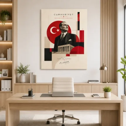 Cumhuriyet Bizim En Büyük Eserimizdir Modern Geometrik Atatürk Kanvas Tablo - ürün görseli 1