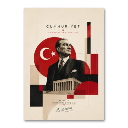 Cumhuriyet Bizim En Büyük Eserimizdir Modern Geometrik Atatürk Kanvas Tablo