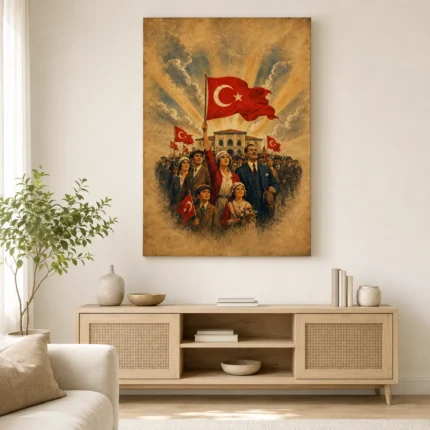 Cumhuriyet Coşkusunda Türk Bayrağı ve Halk Kanvas Tablo - ürün görseli 1