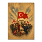 Cumhuriyet Coşkusunda Türk Bayrağı ve Halk Kanvas Tablo