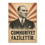 Cumhuriyet Fazilettir Vintage Atatürk Kanvas Tablo
