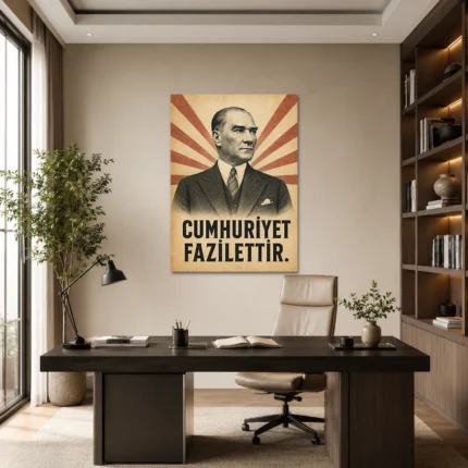 Cumhuriyet Fazilettir Vintage Atatürk Kanvas Tablo - ürün görseli 1
