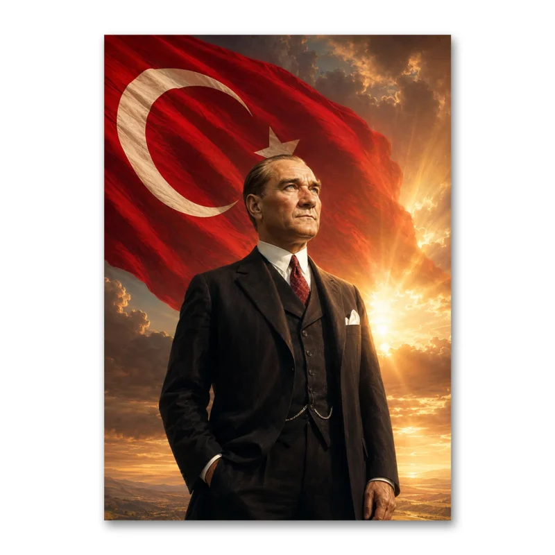 Cumhuriyet Işığında Atatürk Portresi Kanvas Tablo