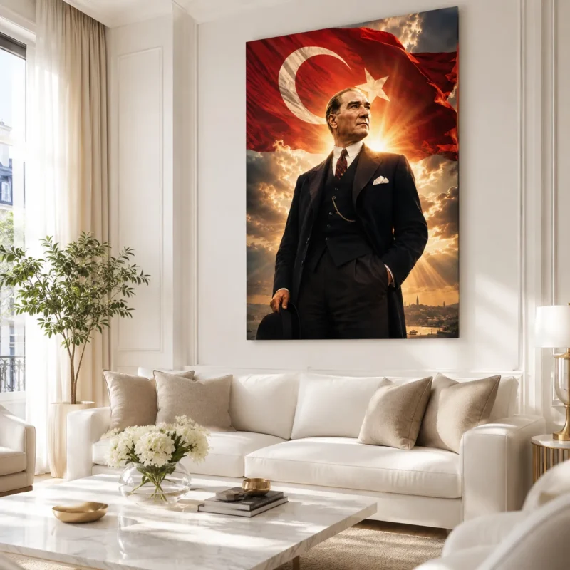 Cumhuriyet Işığında Atatürk ve Türk Bayrağı Kanvas Tablo - ürün görseli 1