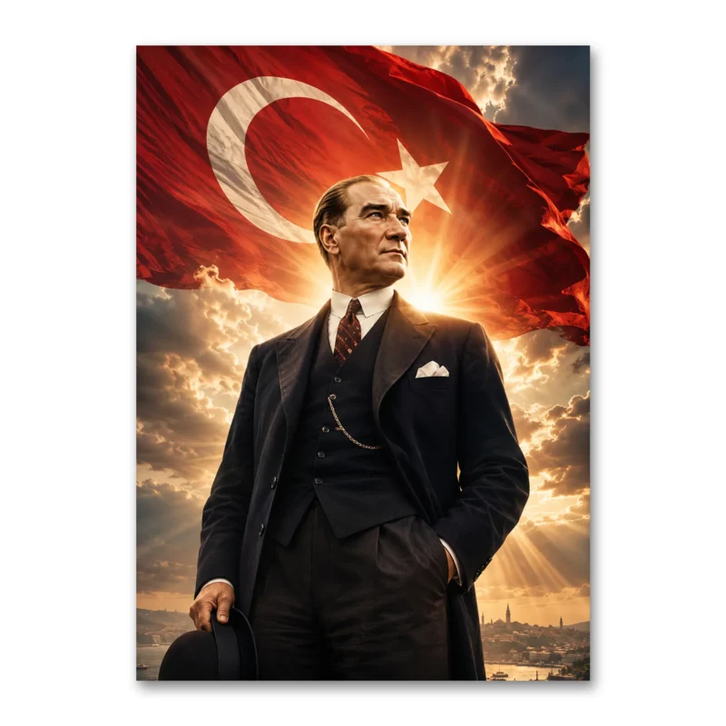 Cumhuriyet Işığında Atatürk ve Türk Bayrağı Kanvas Tablo