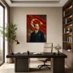 Dalgalanan Türk Bayrağı Önünde Atatürk Portresi Kanvas Tablo - ürün görseli 2