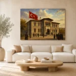 İlk TBMM Binası ve Türk Bayrağı Kanvas Tablo - ürün görseli 1