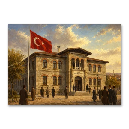 İlk TBMM Binası ve Türk Bayrağı Kanvas Tablo