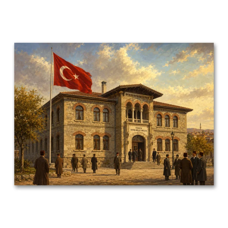 İlk TBMM Binası ve Türk Bayrağı Kanvas Tablo