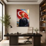 İstanbul Manzaralı Atatürk ve Türk Bayrağı Kanvas Tablo - ürün görseli 1