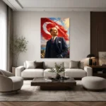 İstanbul Manzaralı Atatürk ve Türk Bayrağı Kanvas Tablo - ürün görseli 2