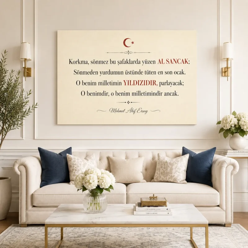 İstiklâl Marşı İlk Kıta Korkma Sönmez Bu Şafaklarda Kanvas Tablo - ürün görseli 1