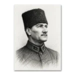 Kalpaklı Atatürk Karakalem Portresi Kanvas Tablo