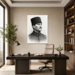 Kalpaklı Atatürk Karakalem Portresi Kanvas Tablo - ürün görseli 1