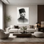 Kalpaklı Atatürk Karakalem Portresi Kanvas Tablo - ürün görseli 2
